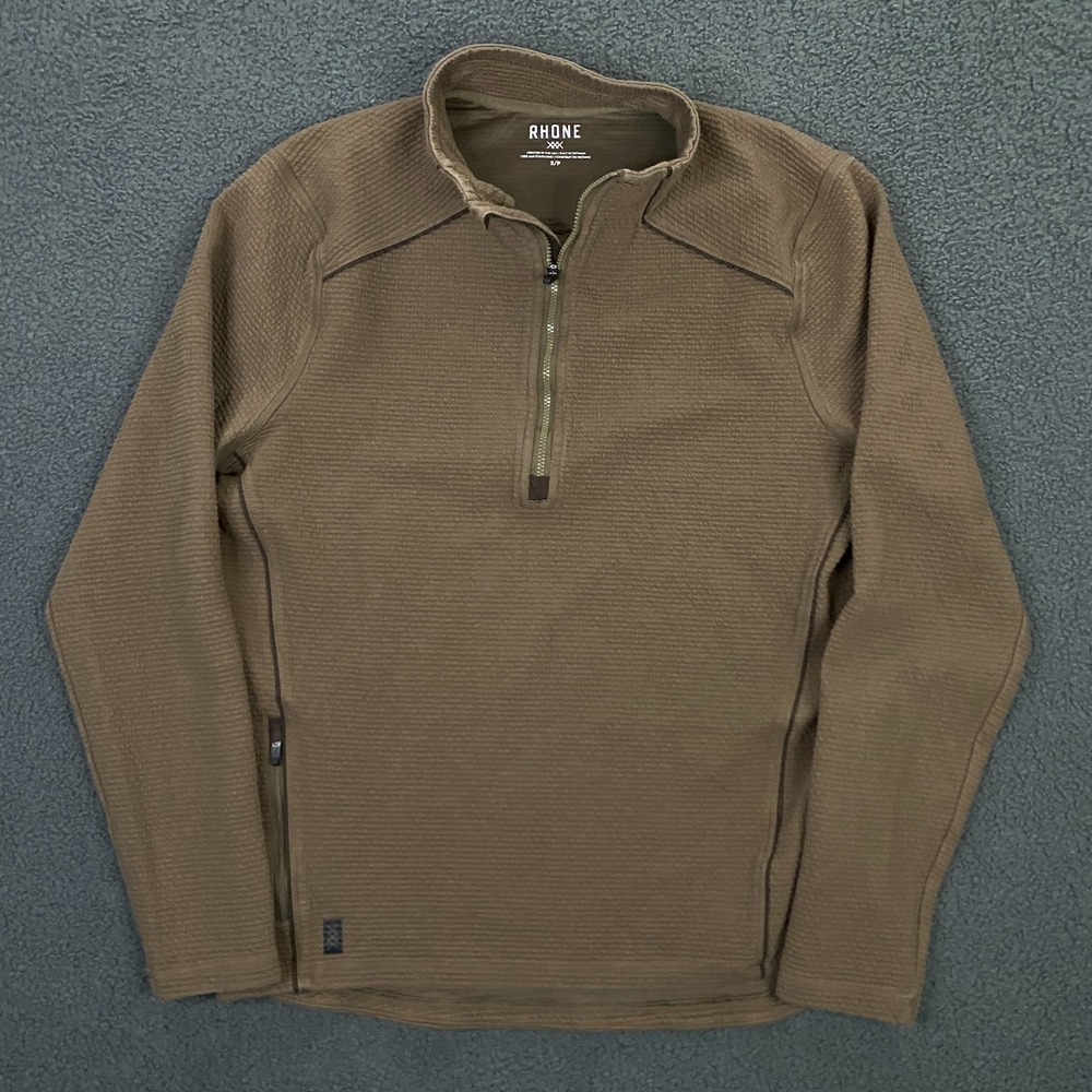 Rhone Tribeca Tech 1/2 Zip Mens Small Brown Stretch Waffle Performance Pullover
